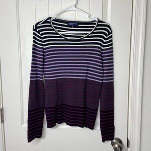 EUC Jones New York women’s purple‎ white black striped stretch knit sweater MP